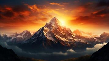 AI generated Mountain Peak Sunrise Background photo