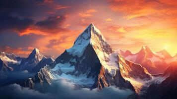 AI generated Mountain Peak Sunset Background photo