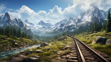 AI generated Mountain Railway Background photo