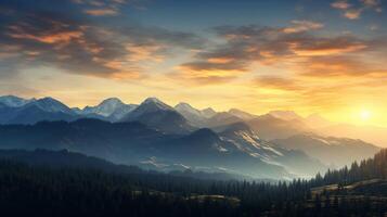 AI generated Mountain Range at Dawn Background photo