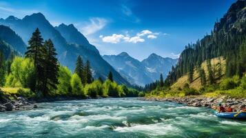 AI generated Mountain River Rafting Background photo