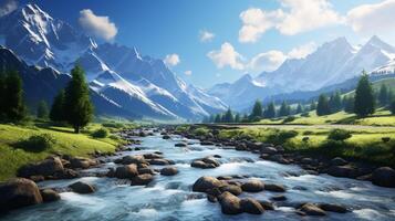 AI generated Mountain River Background photo