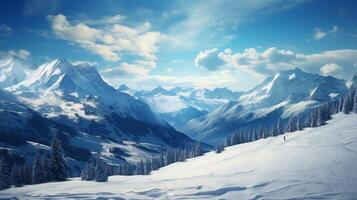 AI generated Mountain Skiing Getaway Background photo