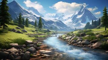 AI generated Mountain Riverside Background photo