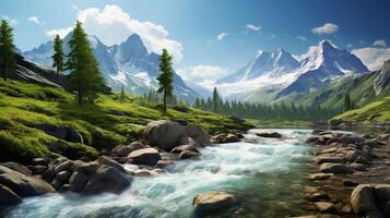 AI generated Mountain Riverside Background photo