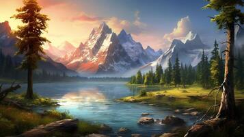 AI generated Mountain Serenity Background photo