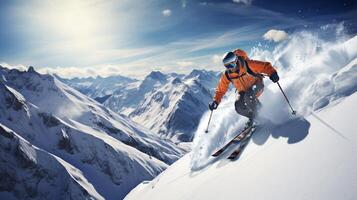 AI generated Mountain Skiing Background photo