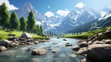 AI generated Mountain Riverside Background photo