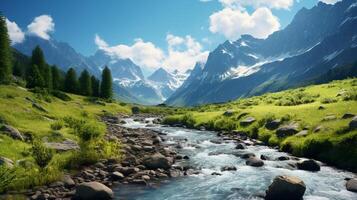 AI generated Mountain Riverside Background photo