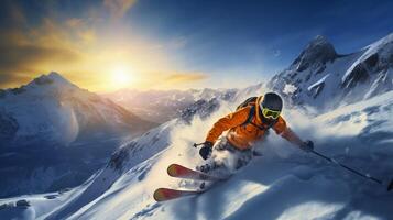 AI generated Mountain Skiing Background photo