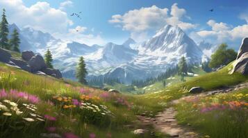 AI generated Mountain Springtime Renewal Background photo