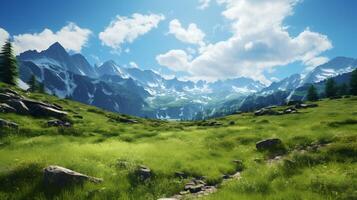AI generated Mountain Summer Greenery Background photo