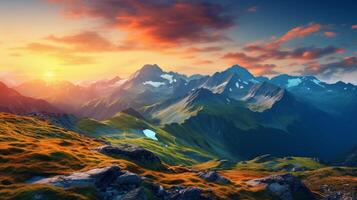 AI generated Mountain Summit Sunrise Glory Background photo