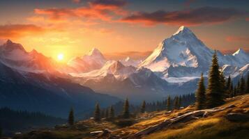 AI generated Mountain Sunrise Bliss Background photo