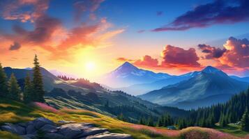 AI generated Mountain Sunrise Inspiration Background photo