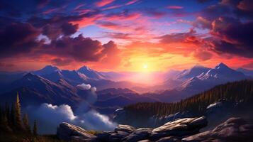 AI generated Mountain Sunsets Background photo