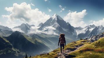 AI generated Mountain Trekking Background photo