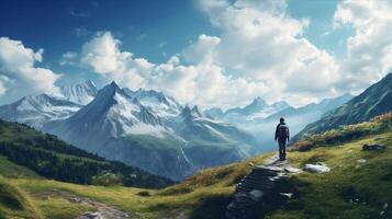 AI generated Mountain Trekking Background photo