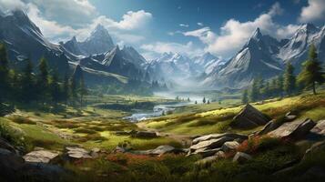 AI generated Mountain Valley Views Background photo