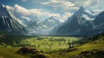 AI generated Mountain Valley Views Background photo