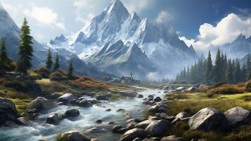 AI generated Mountain Wilderness Background photo
