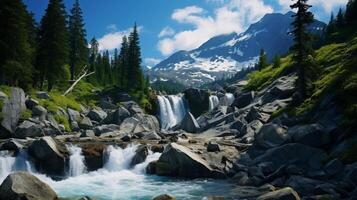 AI generated Mountain Waterfalls and Cascades background photo