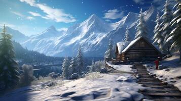 AI generated Mountain Winter Retreat Background photo