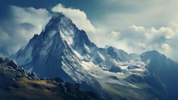 ai generado montaña y nubes antecedentes foto