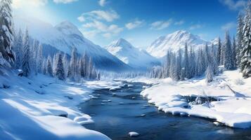 AI generated Mountain Winter Wonderland Background photo