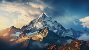 ai generado montaña y nubes antecedentes foto