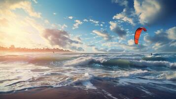 AI generated Ocean Kiteboarding Background photo