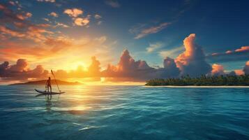 AI generated Ocean Paddleboarding Background photo