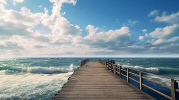 ai generado Oceano muelle paisaje antecedentes foto