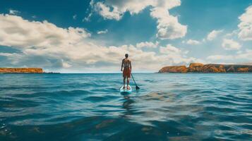 ai generado Oceano paddleboarding antecedentes foto