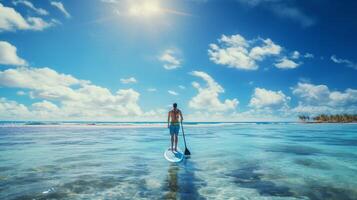 ai generado Oceano paddleboarding antecedentes foto