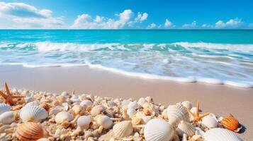 AI generated Ocean Seashells Background photo
