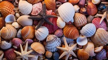 AI generated Ocean Seashells Background photo