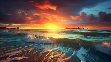 AI generated Ocean Sunrise Background photo