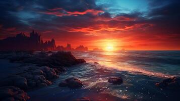 AI generated Ocean Sunset Landscape Background photo