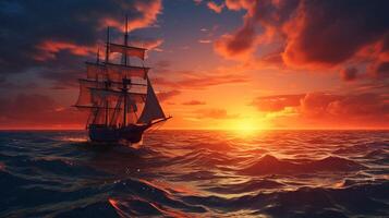 AI generated Ocean Sunset Sail Background photo