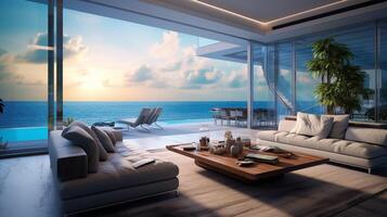 AI generated Oceanfront Luxury Living Background photo