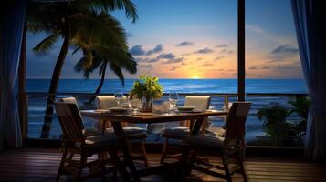 AI generated Oceanfront Dining Background photo