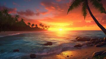 AI generated Oceanfront Sunset Paradise Background photo