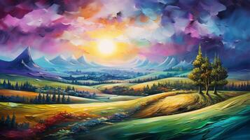 AI generated Oil Painting Abstract Surrealistic Landscape Background photo