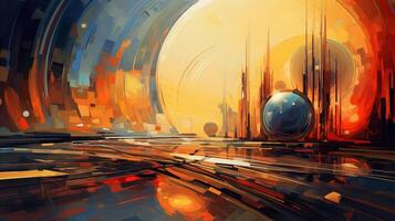 AI generated Oil Painting Abstract Retro Futurism Background photo