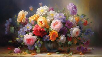 AI generated Oil Painting Bouquet Background photo
