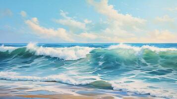 AI generated Oil Painting Ocean Background photo