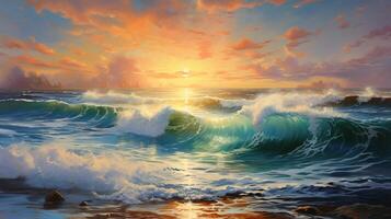 AI generated Oil Painting Ocean Background photo