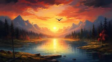 AI generated Oil Painting Sunrise Background photo