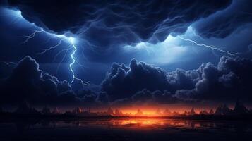 AI generated Ominous Lightning Clouds Background photo